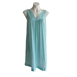 Vanity Fair blue green nightwear gown - sz MEDIUM - nylon - sheer